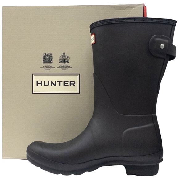 Authentic Hunter Women's Original Back Adjustable Short Rain Boots Onyx Black - Picture 1 of 8